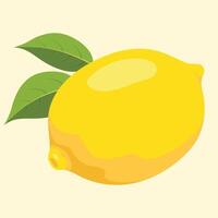 Bright yellow lemon with green leaves vector