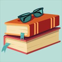 Books with glasses on top vector