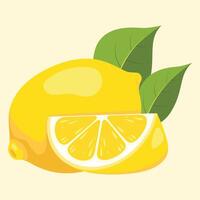Fresh lemon and slice with leaves vector