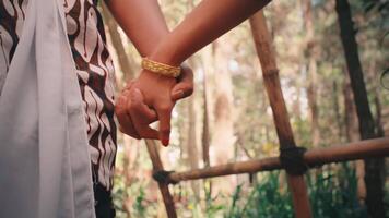 Close-up of a Javanese Couple Holding Hands and Walking video
