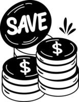 A flat ticker of coins with save typography vector