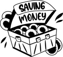 A flat sticker of a box with saving money typography vector