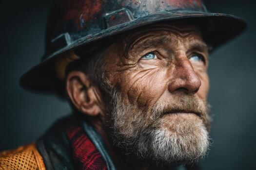 Portrait of a senior man with a beard and a hard hat photo