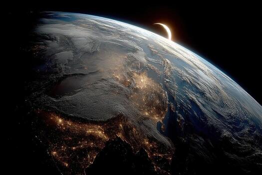 The earth is seen from space with the moon in the background photo