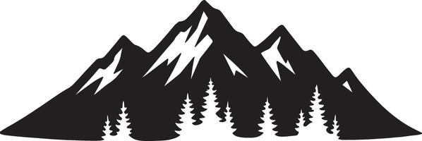 Majestic Black and White Mountain Range Silhouette with Pine Trees Serene Nature Scene Graphic - Professional digital artwork with vibrant colors and detailed composition vector