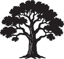 Majestic Silhouette of a Mighty Oak Tree Standing Tall Against a White Background, Evoking a Sense of Serenity and Timeless Strength vector