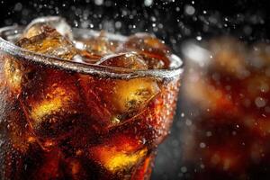 A glass of cola with ice and water photo