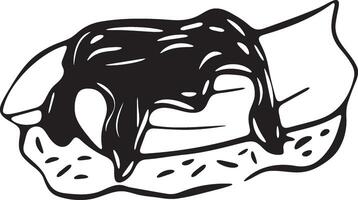 A black and white drawing of a banana with chocolate vector