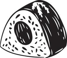 A black and white drawing of a piece of sushi vector