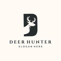 illustration, design, retro, deer, hunter, hunting, animal, wildlife, head, silhouette, letter, d, antler, horn, nature, outdoor, sport, game, wild, mammal, graphic, element, symbol, icon, classic vector