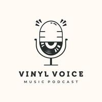Podcast vintage logo minimalist illustration design, Microphone and Vinyl Record Illustration logo design vector