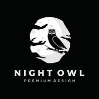 owl moon vintage logo minimalist illustration design, dark owl symbol vector