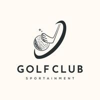 swing dynamic golf line art logo minimalist illustration design, golf club hitting a ball with a dynamic swing logo design vector