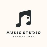 Music Studio Vintage Logo minimalist illustration design, music tone with House and Note Symbol design vector