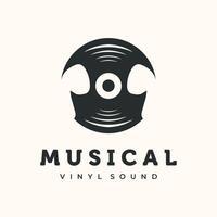 Vinyl Record Vintage Logo minimalist illustration design, vinyl with Abstract Cutout symbol Design vector