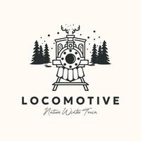locomotive train winter line vintage logo minimalist illustration design vector