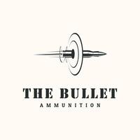 the bullet gunfire vintage logo minimalist illustration design, bullet through on target logo design vector