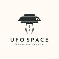 Retro UFO Abduction vintage logo minimalist illustration design, UFO flying saucer with an abduction beam symbol design vector