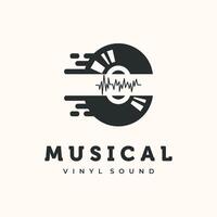 Vintage Vinyl Record Vintage Logo minimalist illustration design, Vinyl with Audio Wave and Speed Effect logo design vector