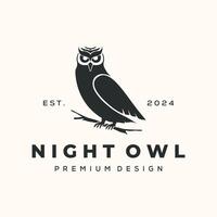 night owl vintage logo minimalist illustration design, wild owl logo design vector