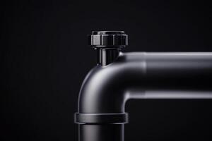 Modern black plumbing pipe fitting on a dark background highlighting industrial design and craftsmanship photo