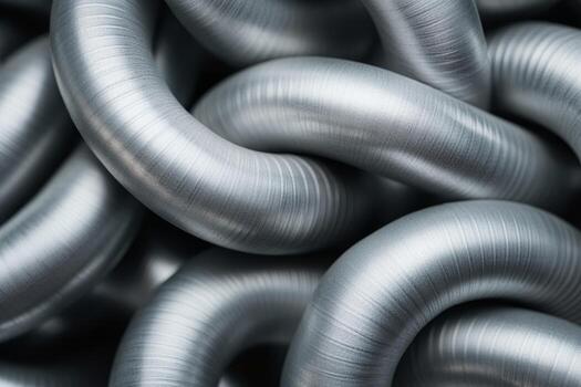 Metallic pipes intertwined in a complex arrangement showcasing shiny, smooth surfaces and intricate shapes photo