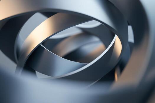 Abstract metallic spirals highlight interwoven patterns of light and shadow in a contemporary artistic design photo