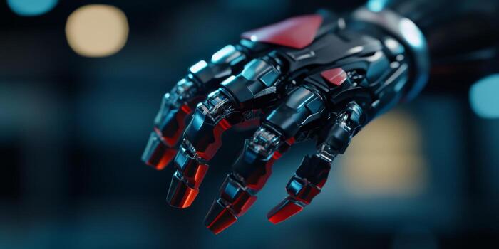 Futuristic robotic hand showcasing advanced technology in a laboratory environment photo