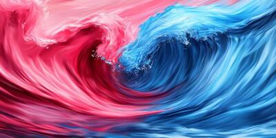 Dynamic clash of pink and blue waves creating a mesmerizing abstract ocean effect photo