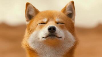 Happy shiba inu relaxing in a sunny park setting enjoying the warm weather and serene atmosphere photo
