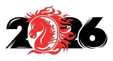2026 red fire horse year logo vector