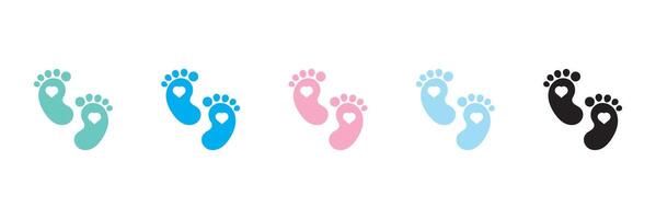 baby feet icon set. colorful baby feet icon with heart shape. vector