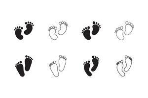 Black silhouette of baby footprints isolated on white background. baby feet icon set vector