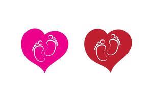 colorful baby feet icon with heart shape. Baby footprints icon isolated on white background. vector