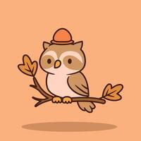 Cute cartoon owl on a branch vector
