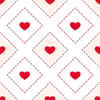 Geometric seamless pattern rhombus with red hearts. repeating texture gingham. vector