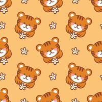 A seamless pattern featuring adorable kawaii tiger cubs. The vibrant colors and charming designs make this illustration perfect for fabric, wallpapers, and childrens products. vector