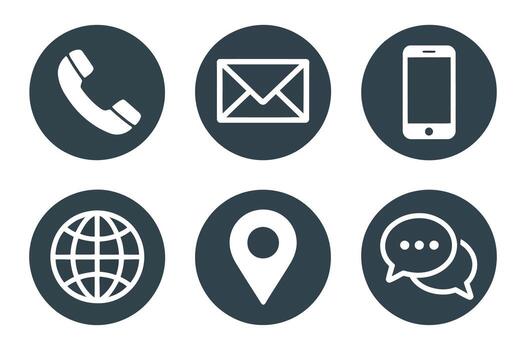 Contact Us Icon Set Illustration Phone, Email, Mobile, Globe, Location, Chat. Modern Communication Methods for Business and Personal Use in Digital Designs vector