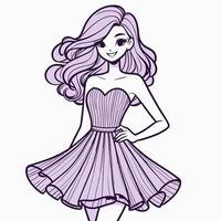 A girl in a purple dress with long hair vector