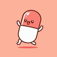 Cute Running Pill Capsule Happy Medicine Character vector