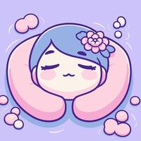 A cartoon girl with blue hair and a flower on her head vector