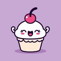 A cartoon cupcake with a cherry on top vector