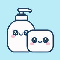 A soap and a bottle with a face on it vector