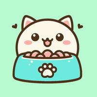 A cute cat eating food in a bowl vector