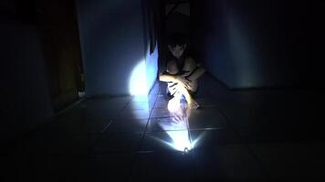 Mysterious Figure with Flashlight in Dim Light video