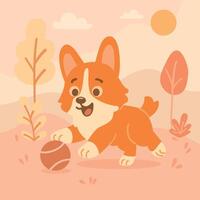 Corgi playing with a ball vector