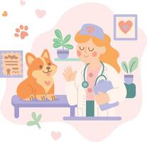 Veterinarian with corgi in clinic vector