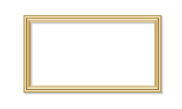 Realistic Gold Vintage Rectangular Picture Frame Isolated on White Background, Illustration vector