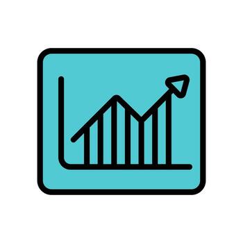 plano icono de creciente bar gráfico con flecha, negro contorno y azul antecedentes. ideal para finanzas, analítica, crecimiento, estadísticas, y negocio tableros de instrumentos. vector