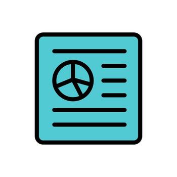Flat icon of a financial document with pie chart and text lines on a blue page. Represents budgeting, analytics, or financial report in modern outline style. vector
